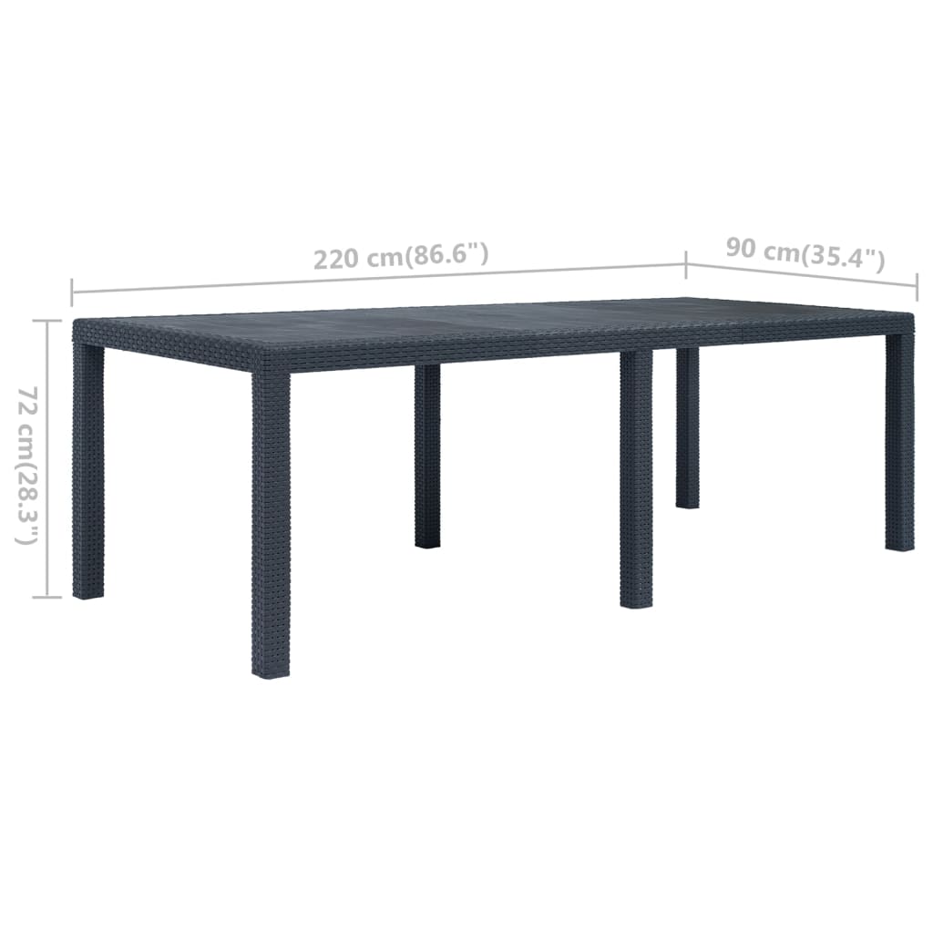 Tavolo da Giardino Antracite 220x90x72 cm Plastica Stile Rattan | homemem39