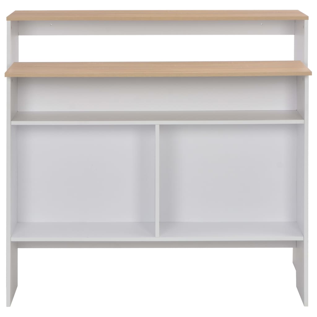 Tavolo Bar con 2 Piani d'Appoggio Bianco e Rovere 130x40x120cm - homemem39