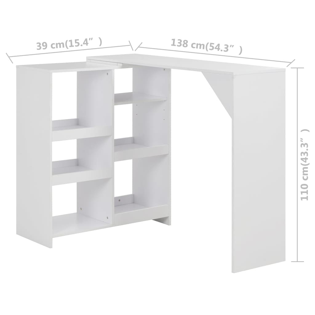 Tavolo da Bar con Scaffale Mobile Bianco 138x39x110 cm - homemem39