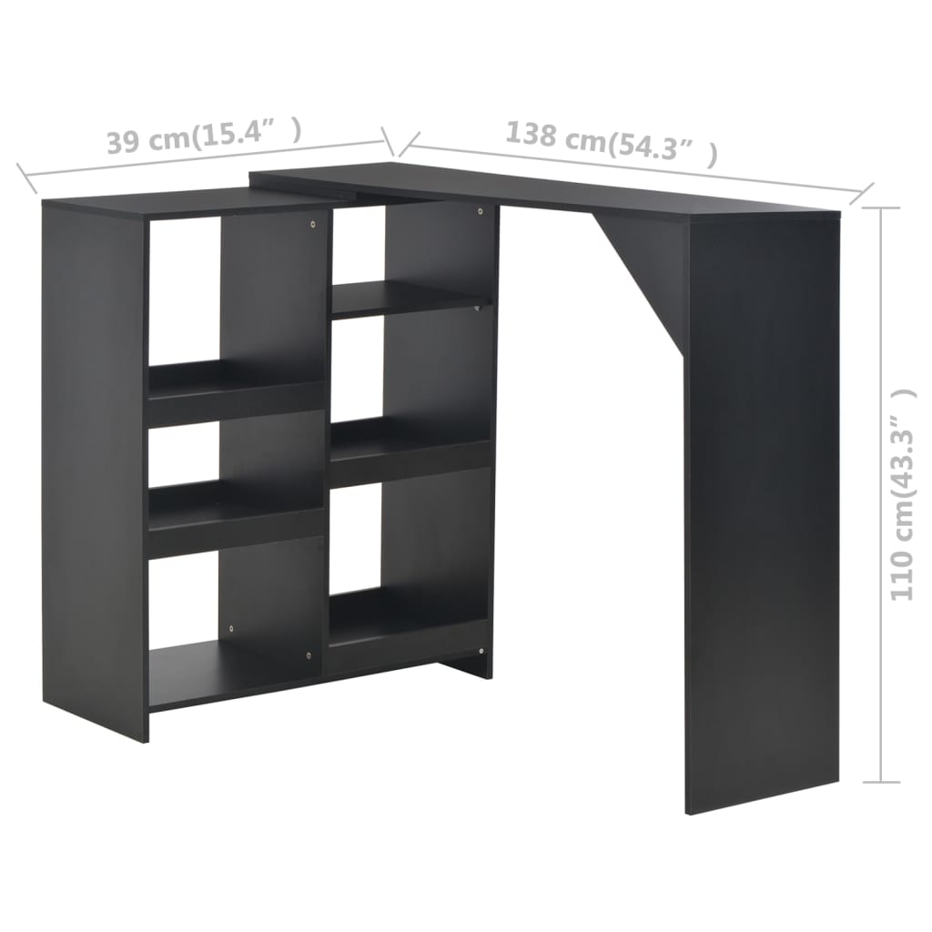 Tavolo da Bar con Scaffale Mobile Nero 138x39x110 cm - homemem39