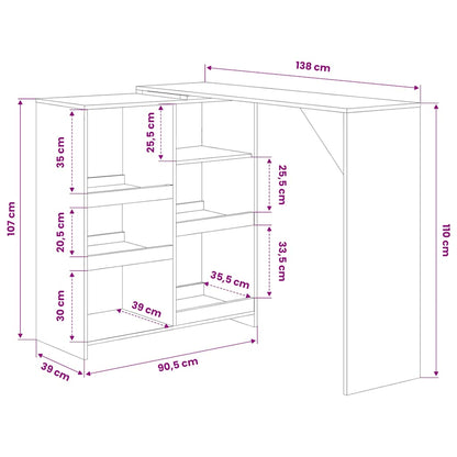 Tavolo da Bar con Scaffale Mobile Rovere 138x39x110 cm | homemem39