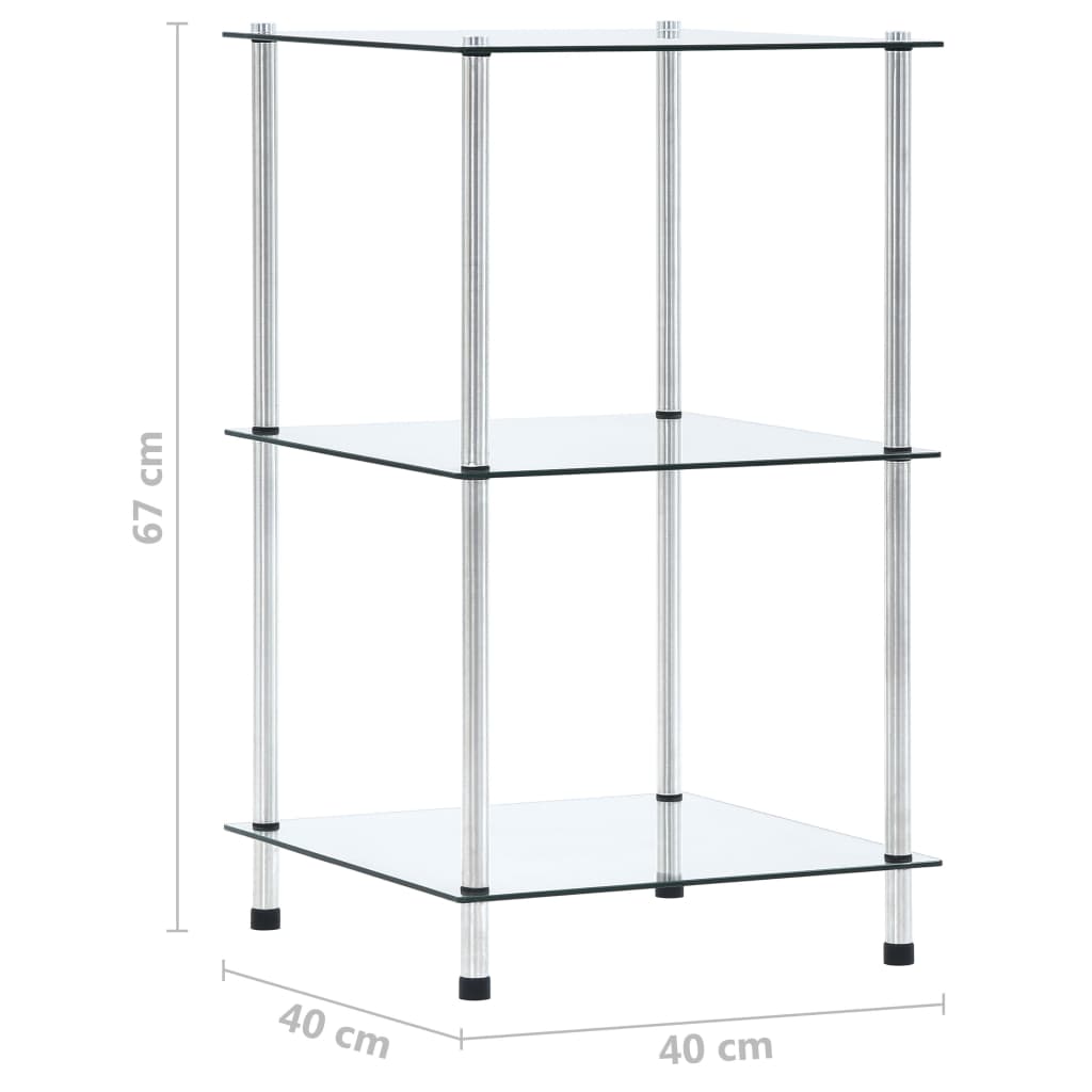 Scaffale a 3 Livelli Trasparente 40x40x67cm in Vetro Temperato | homemem39