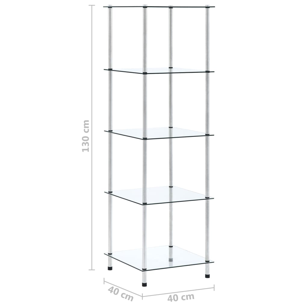 Scaffale a 5 Livelli Trasparente 40x40x130cm in Vetro Temperato
