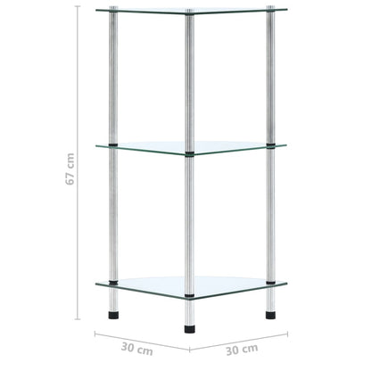 Scaffale a 3 Livelli Trasparente 30x30x67 cm in Vetro Temperato | homemem39