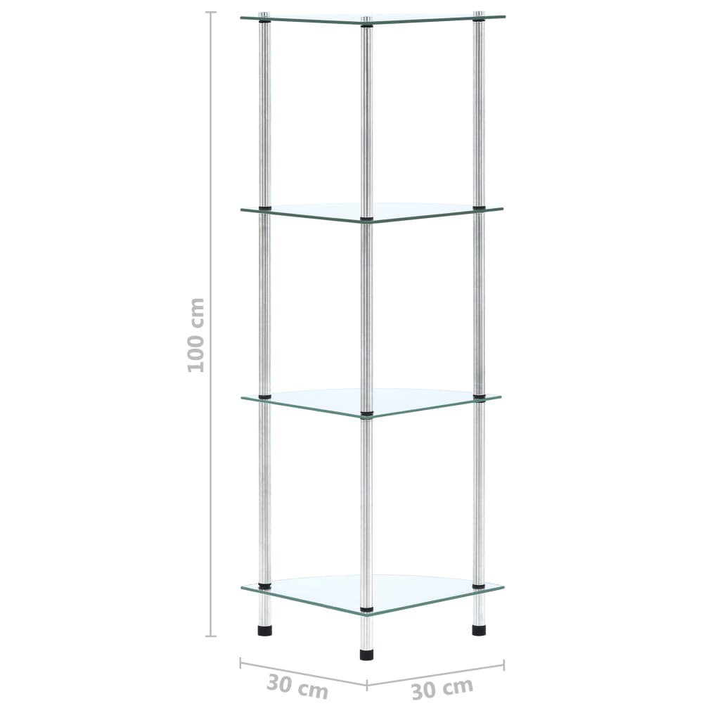 Scaffale a 4 Livelli Trasparente 30x30x100cm in Vetro Temperato | homemem39