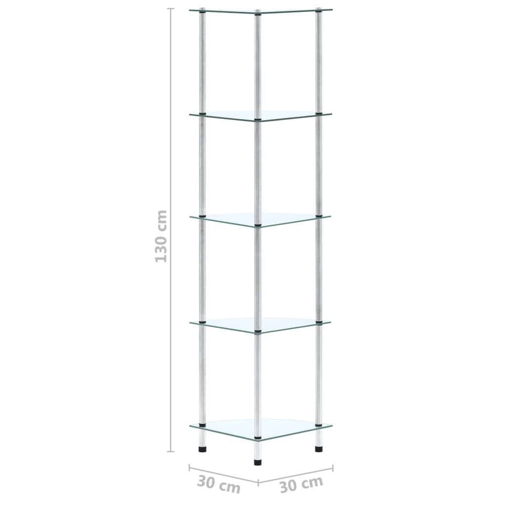 Scaffale a 5 Livelli Trasparente 30x30x130cm in Vetro Temperato | homemem39