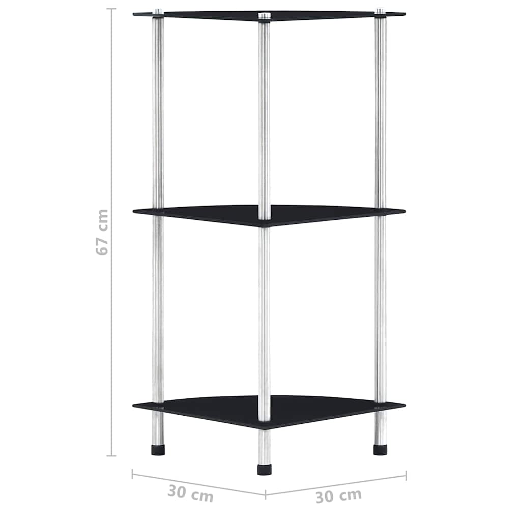 Scaffale a 3 Livelli Nero 30x30x67 cm in Vetro Temperato | homemem39