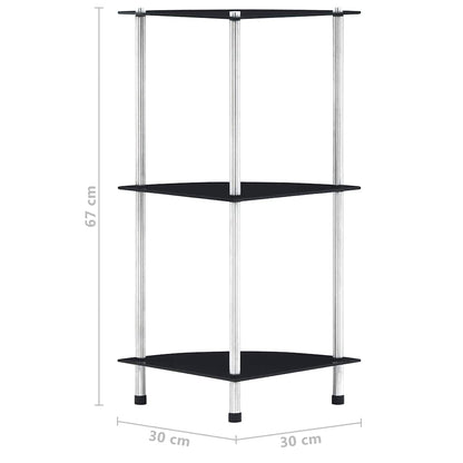 Scaffale a 3 Livelli Nero 30x30x67 cm in Vetro Temperato | homemem39