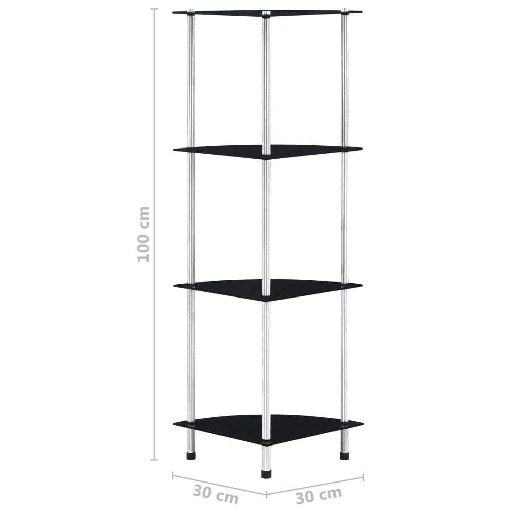 Scaffale a 4 Livelli Nero 30x30x100 cm in Vetro Temperato | homemem39