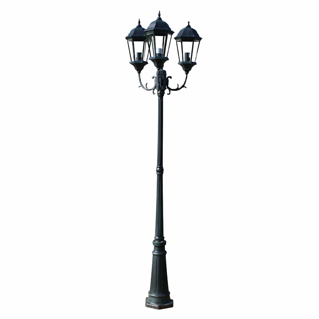 Lampione da Giardino 3 Bracci 230 cm Verde Scuro/Nero Aluminio - homemem39