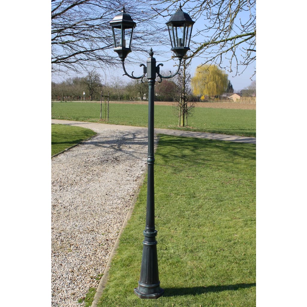 Lampione da Giardino 2 Bracci 230 cm Verde Scuro/Nero Alluminio - homemem39