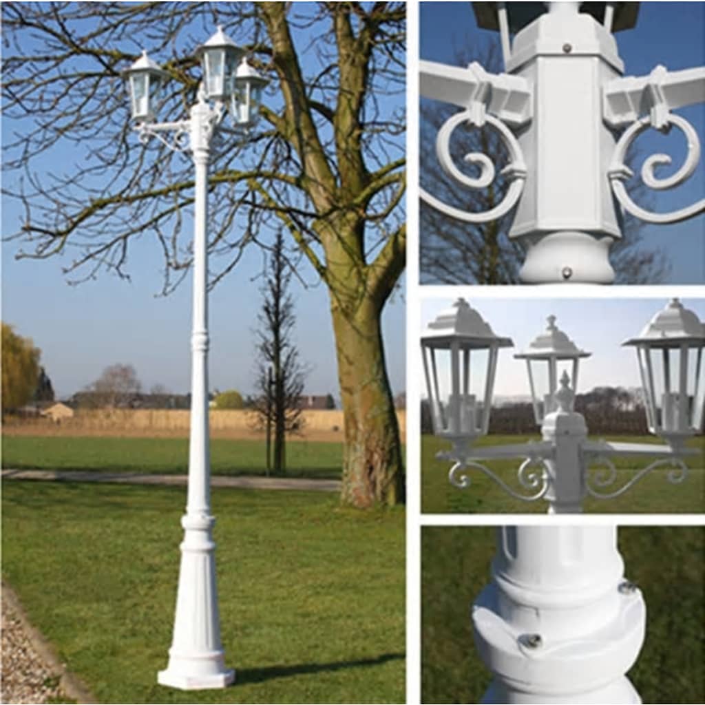 Lampione da Giardino a 3 Bracci 215 cm in Alluminio Bianco - homemem39