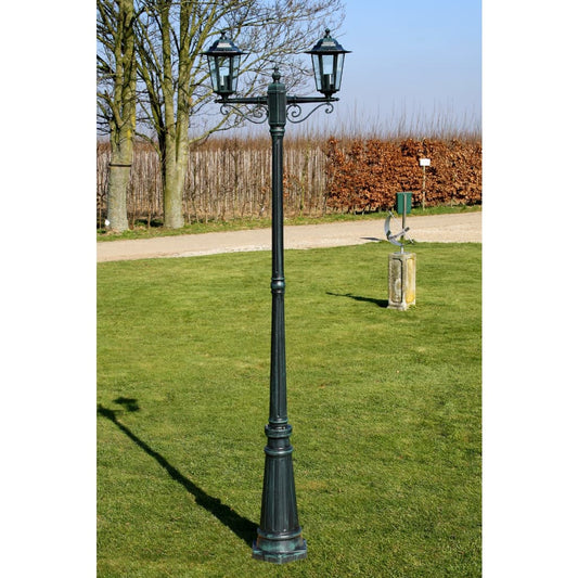 Lampione da Giardino 2 Bracci 215 cm Verde Scuro/Nero Alluminio - homemem39