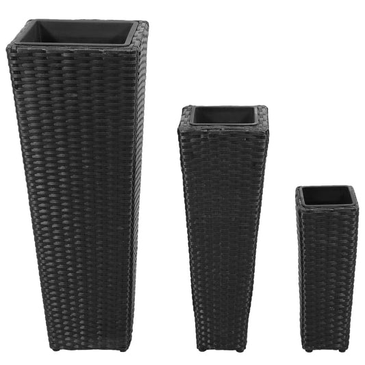 Letti Rialzati da Giardino 3 pz in Polyrattan Nero - homemem39