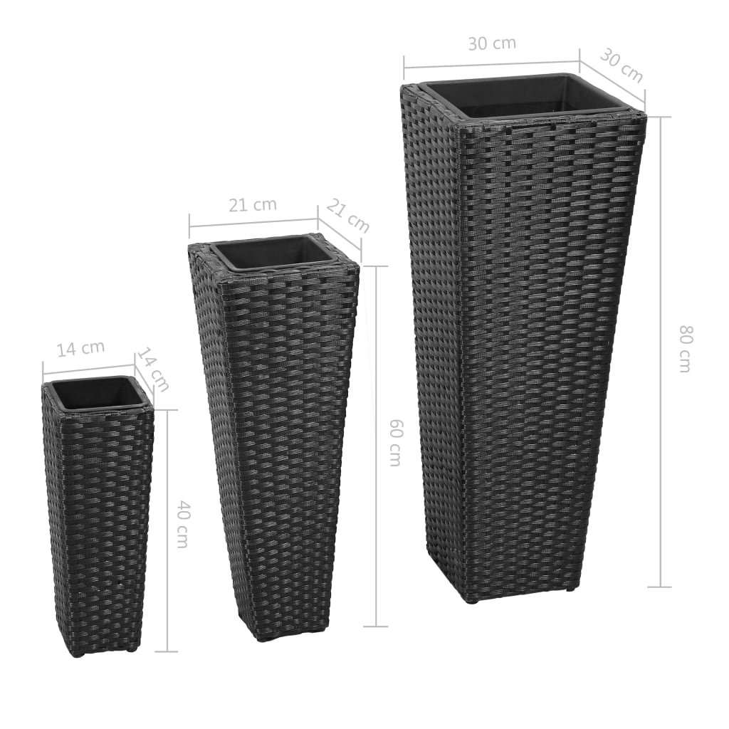 Letti Rialzati da Giardino 3 pz in Polyrattan Nero - homemem39