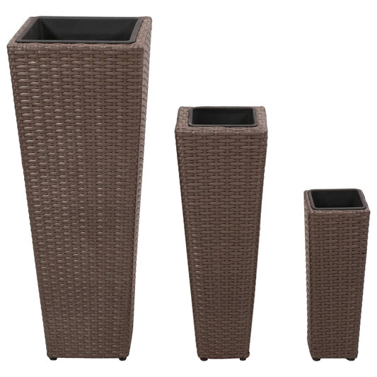 Letti Rialzati da Giardino 3 pz in Polyrattan Marrone - homemem39