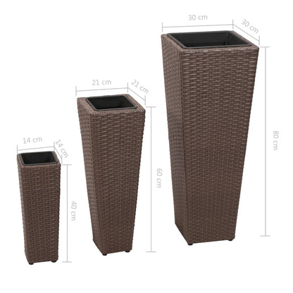 Letti Rialzati da Giardino 3 pz in Polyrattan Marrone - homemem39