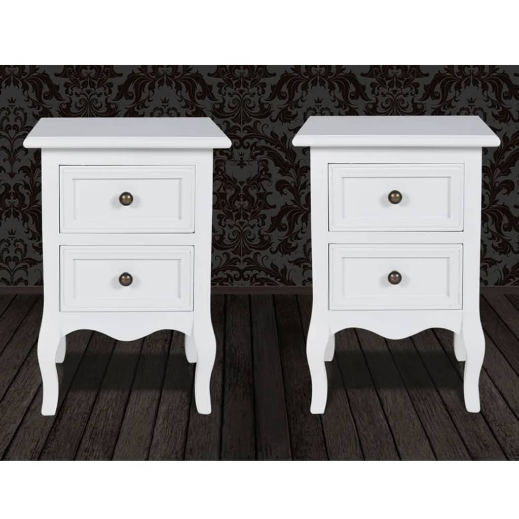 Comodini 2 pz con 2 Cassetti in MDF Bianchi - homemem39