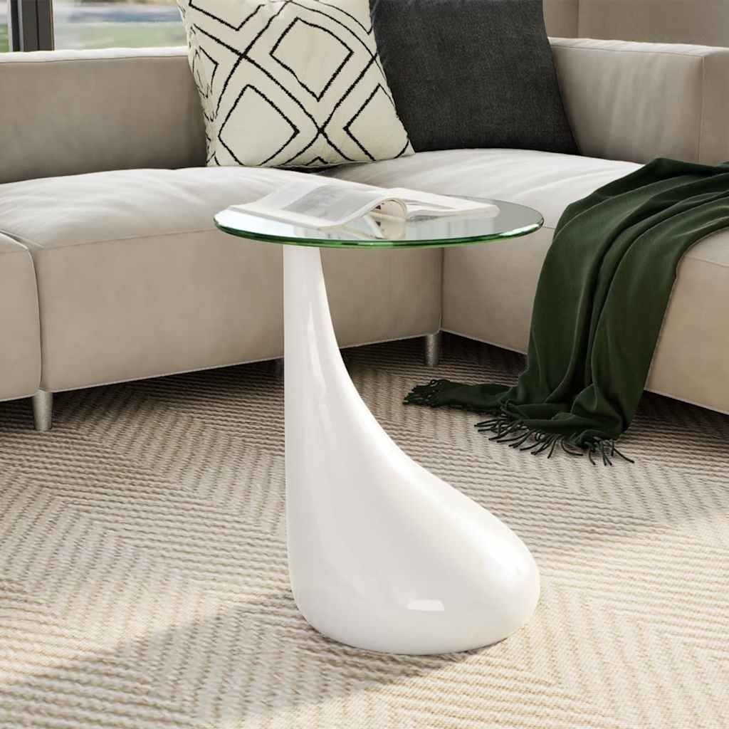 Tavolino da Salotto con Ripiano Ovale in Vetro Bianco Lucido | homemem39