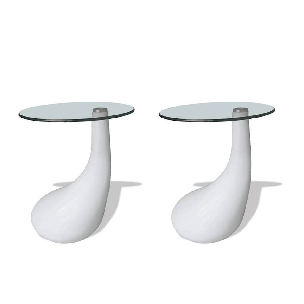 Tavolini da Salotto 2pz con Ripiano Rotondo Vetro Bianco Lucido | homemem39