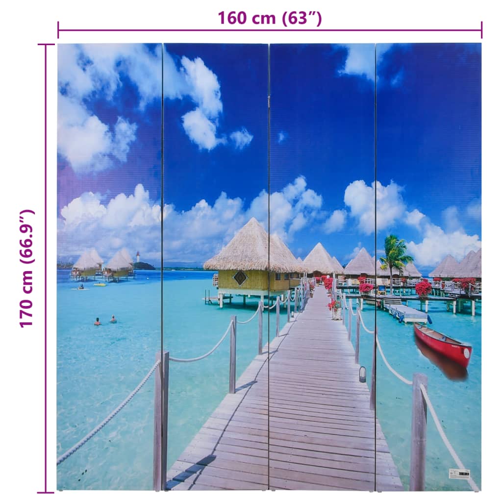 Paravento Pieghevole 160x170 cm con Stampa Spiaggia - homemem39
