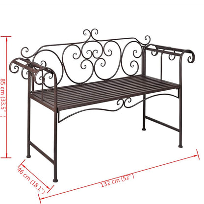 Panchina da Giardino 132 cm in Acciaio Stile Anticato Marrone - homemem39