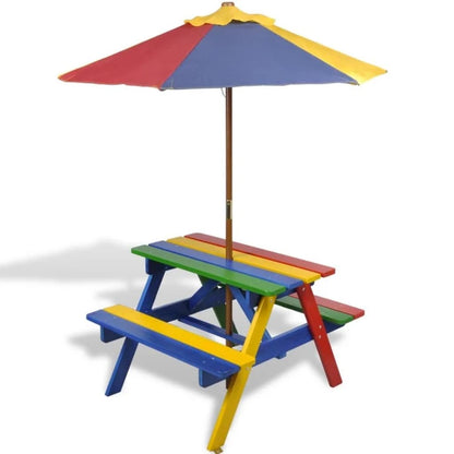 Tavolo e Panchine per Bambini con Parasole Legno Multicolore | homemem39