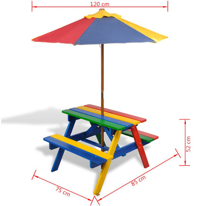 Tavolo e Panchine per Bambini con Parasole Legno Multicolore | homemem39