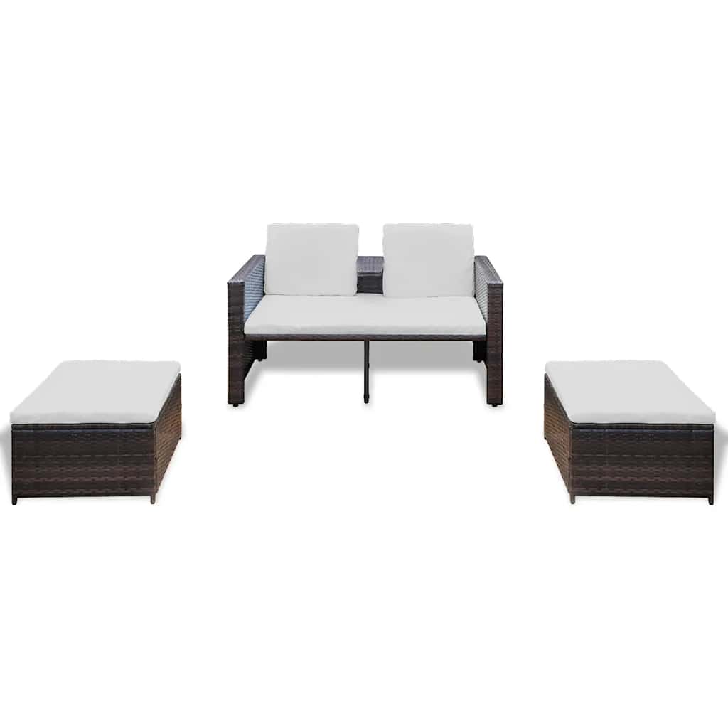 Set Mobili da Giardino 4 pz con Cuscini in Polyrattan Marrone - homemem39