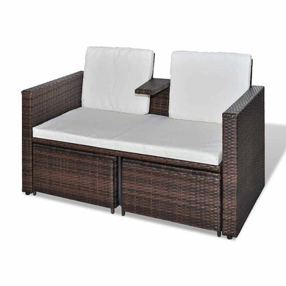 Set Mobili da Giardino 4 pz con Cuscini in Polyrattan Marrone - homemem39