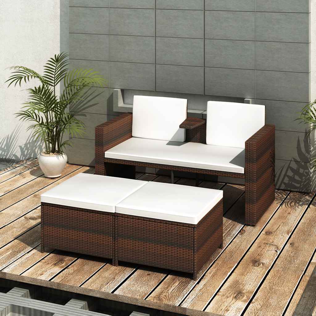 Set Mobili da Giardino 4 pz con Cuscini in Polyrattan Marrone - homemem39
