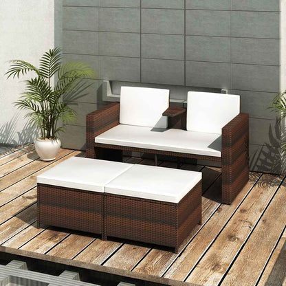 Set Mobili da Giardino 4 pz con Cuscini in Polyrattan Marrone - homemem39
