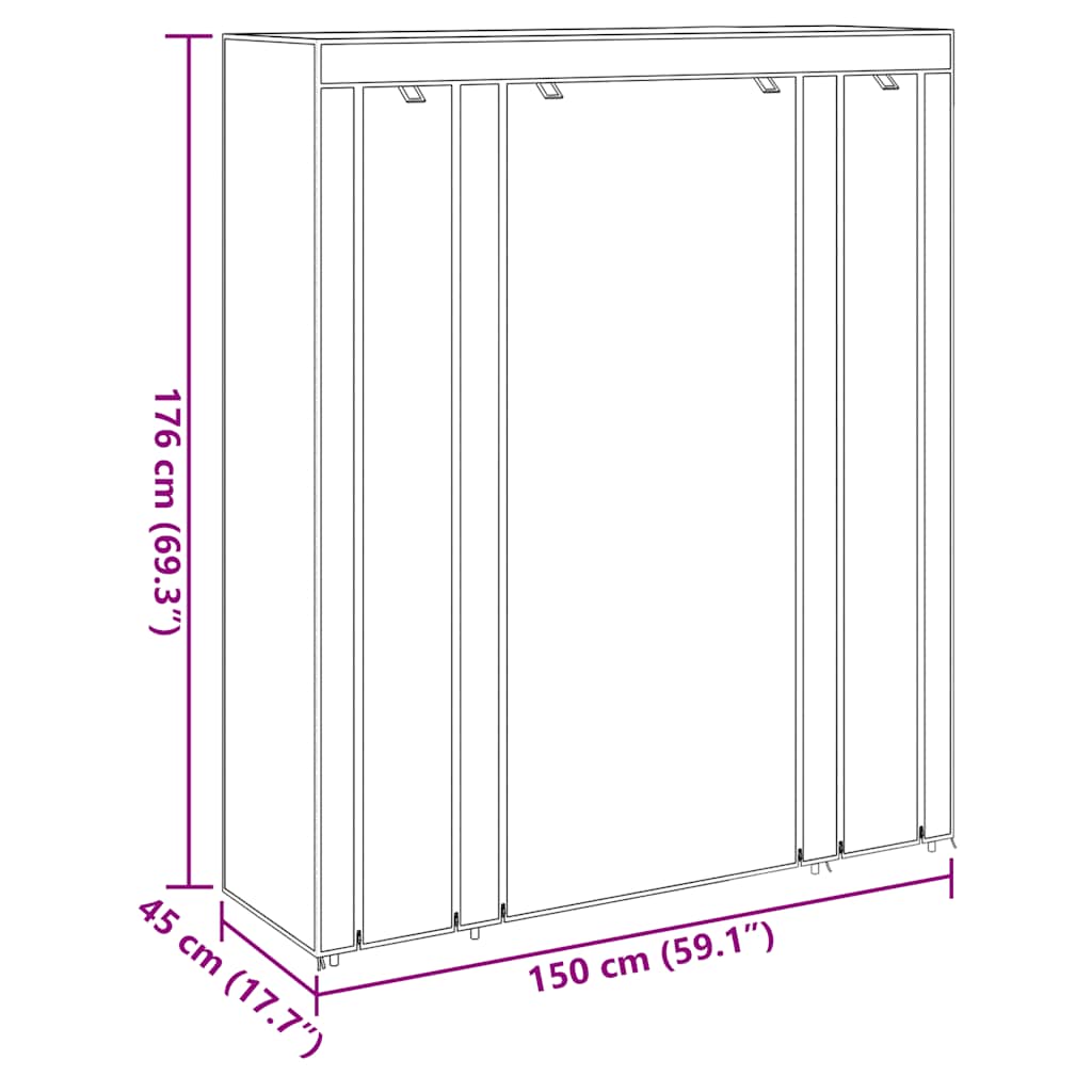 Armadio in Tessuto con Scomparti e Aste 45x150x176 cm Nero | homemem39