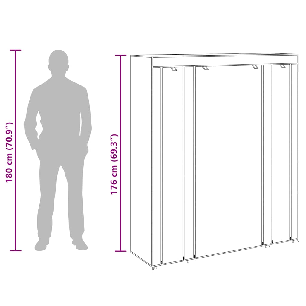 Armadio in Tessuto con Scomparti e Aste 45x150x176 cm Nero | homemem39