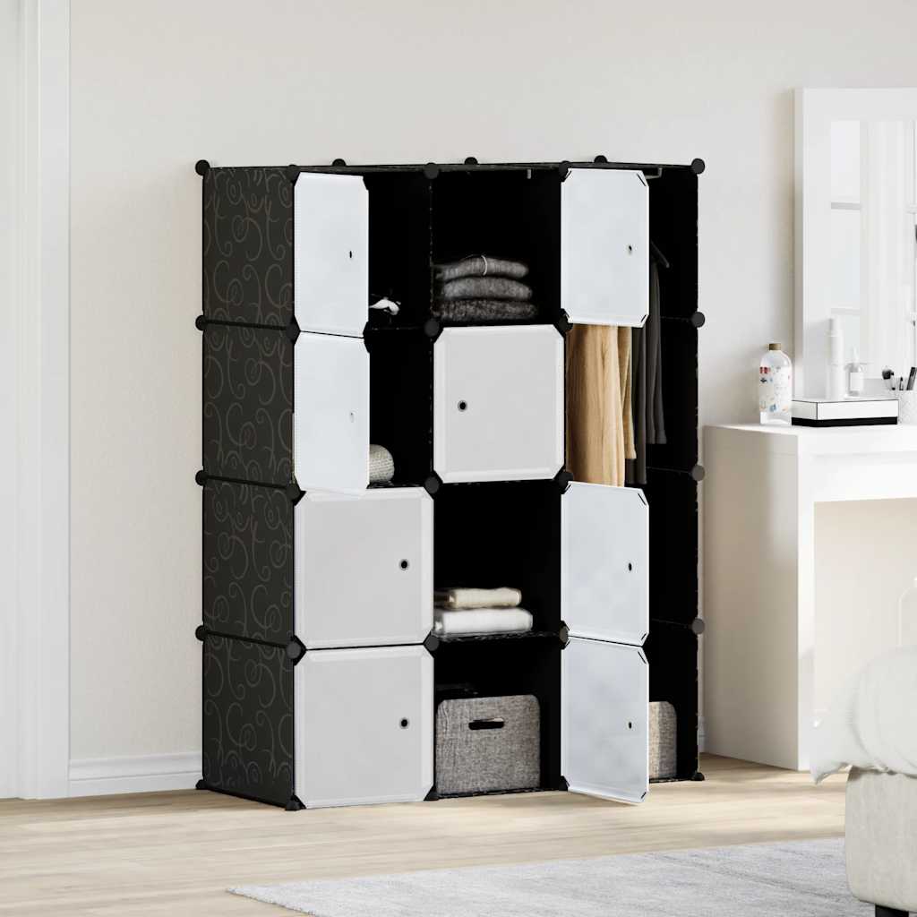 Armadio Modulare con 9 Scomparti 109x36,5x143 cm Nero e Bianco - homemem39