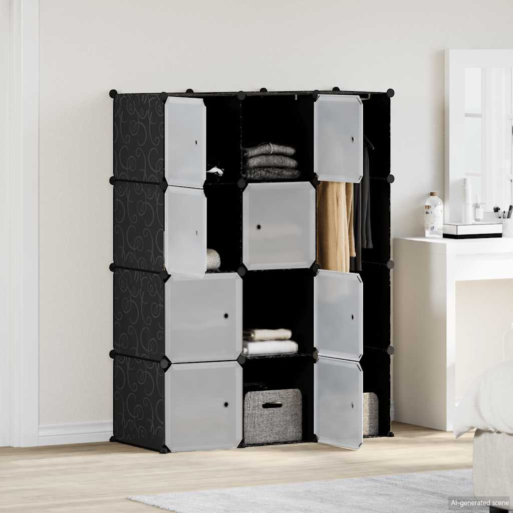 Armadio Modulare con 9 Scomparti 109x36,5x143 cm Nero e Bianco