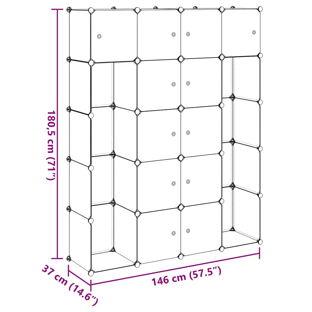 Armadietto Modulare 14 Scomparti Nero e Bianco 37x146x180,5 cm | homemem39