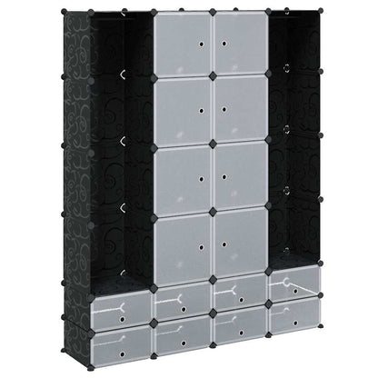 Armadietto Modulare 18 Scomparti Nero e Bianco 37x146x180,5 cm