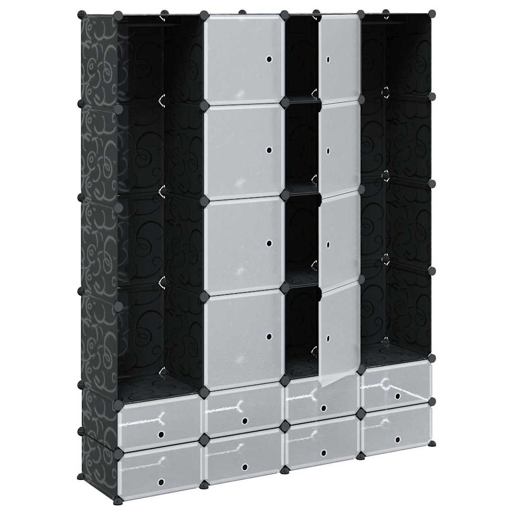 Armadietto Modulare 18 Scomparti Nero e Bianco 37x146x180,5 cm