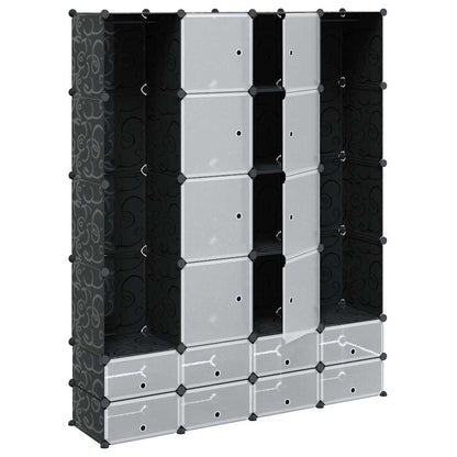 Armadietto Modulare 18 Scomparti Nero e Bianco 37x146x180,5 cm