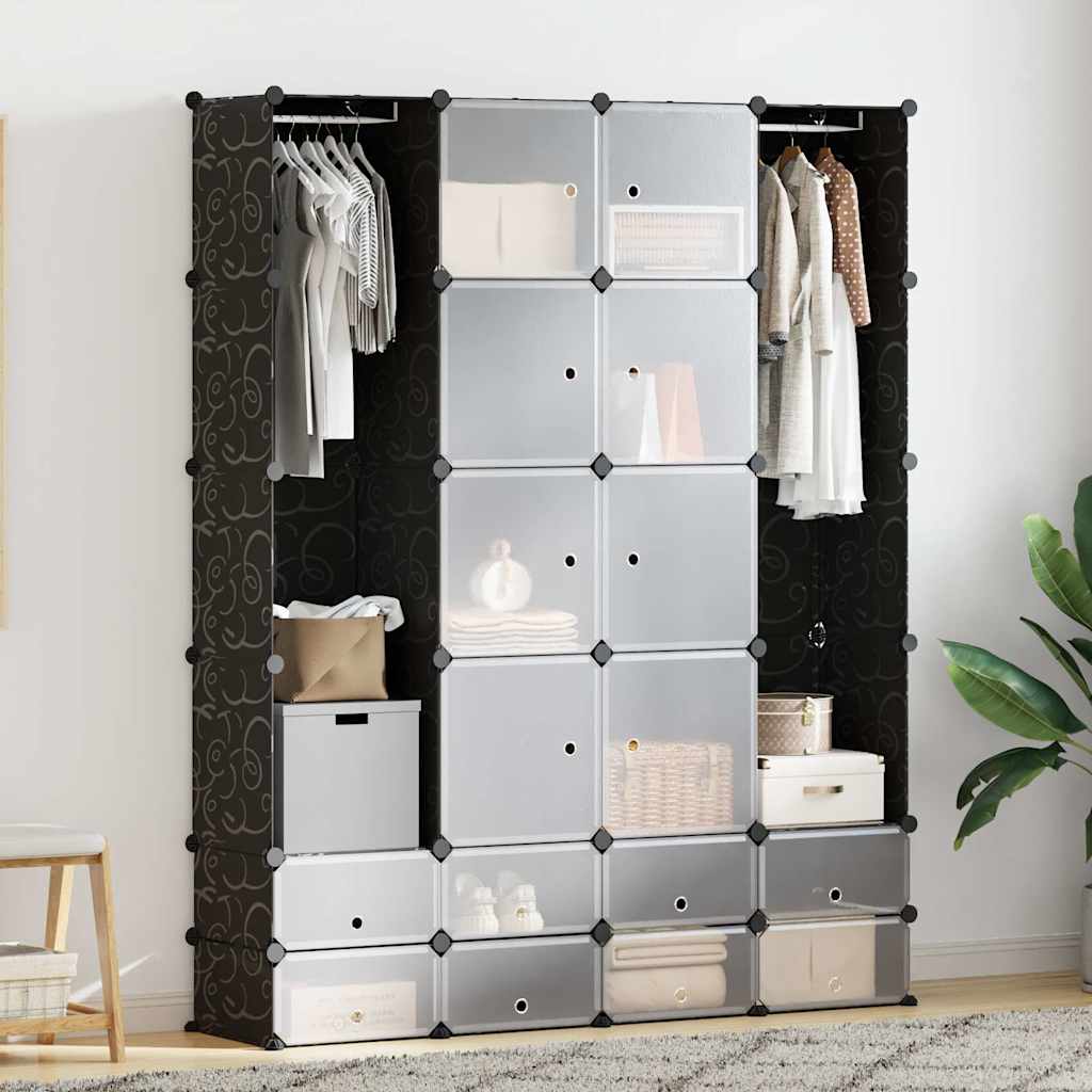 Armadietto Modulare 18 Scomparti Nero e Bianco 37x146x180,5 cm