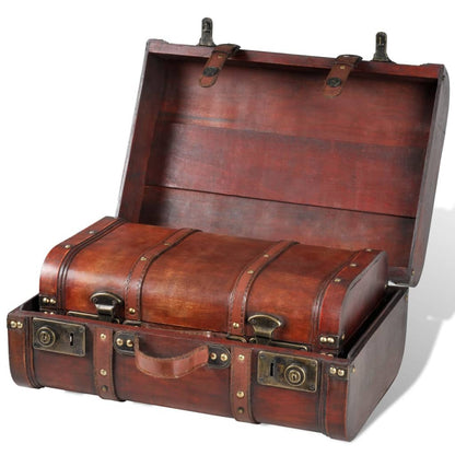 Baule del Tesoro in Legno 2 pz Vintage Marrone - homemem39