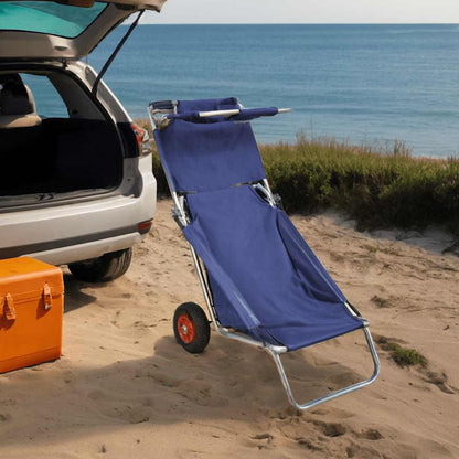 Carrello per la Spiaggia con Ruote Portatile Pieghevole Blu