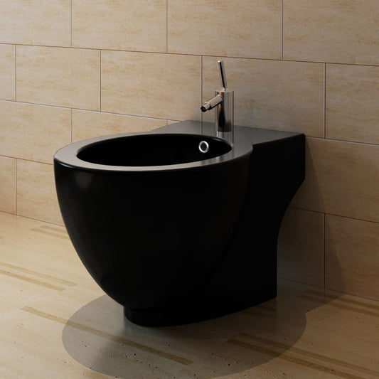 Bidè Rotondo in Ceramica di Alta Qualità con Piede Nero - homemem39