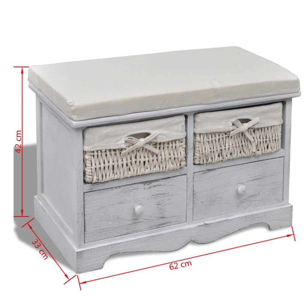 Cassapanca Bianca 62x33x42 cm in Legno di Paulownia | homemem39