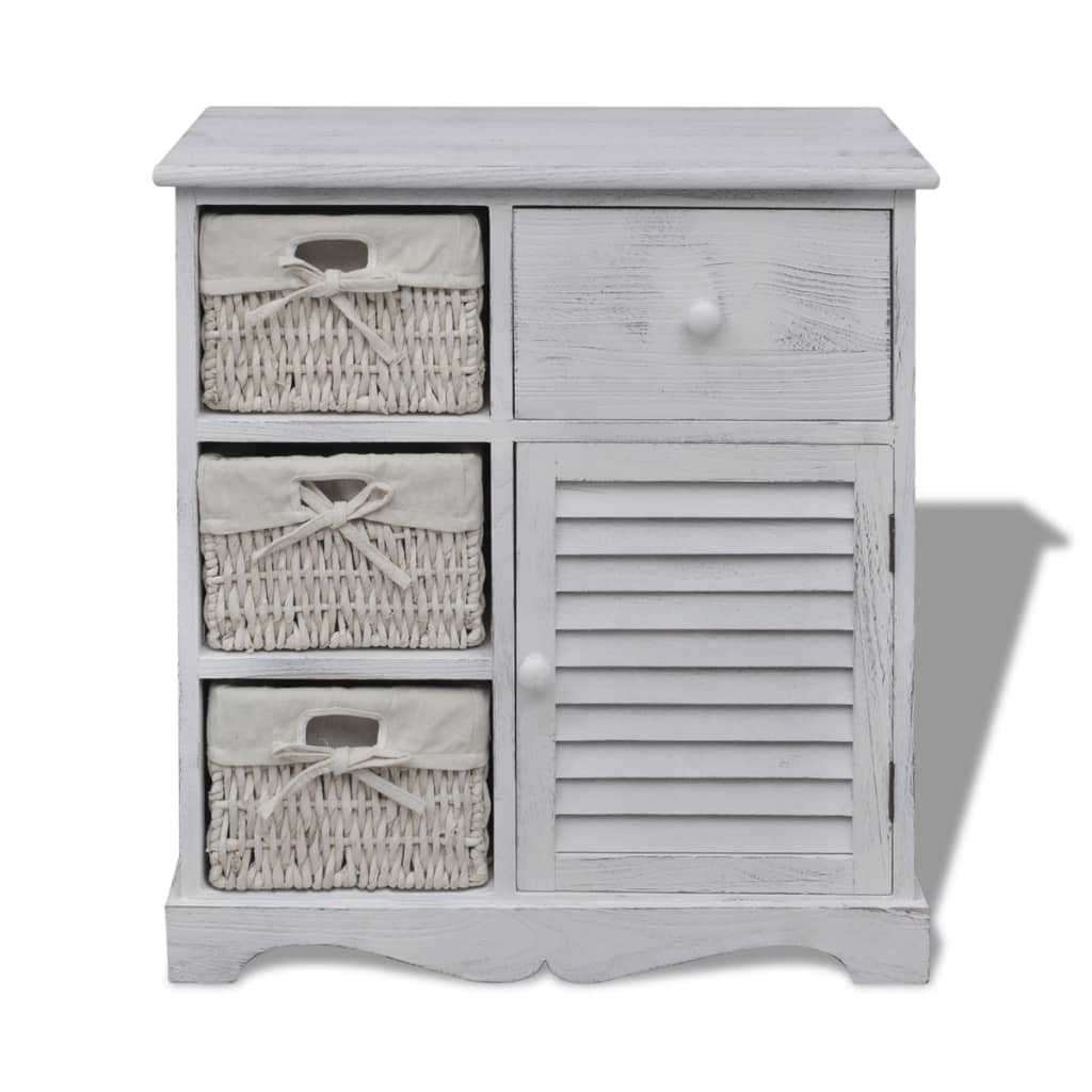 Armadietto in Legno con 3 Cestini Intrecciati Bianco | homemem39