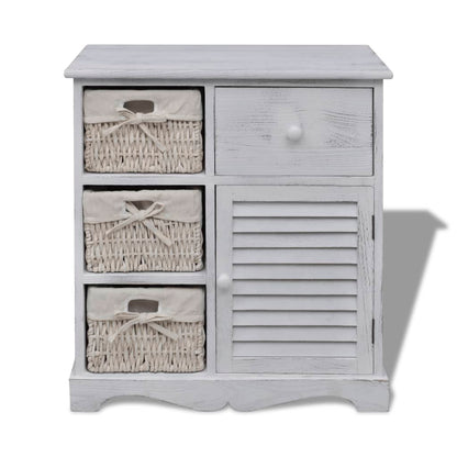 Armadietto in Legno con 3 Cestini Intrecciati Bianco | homemem39