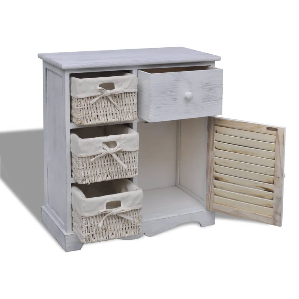 Armadietto in Legno con 3 Cestini Intrecciati Bianco | homemem39