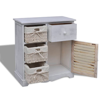 Armadietto in Legno con 3 Cestini Intrecciati Bianco | homemem39