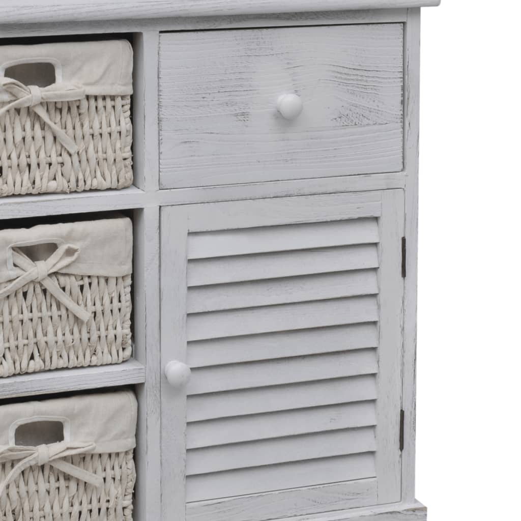 Armadietto in Legno con 3 Cestini Intrecciati Bianco | homemem39